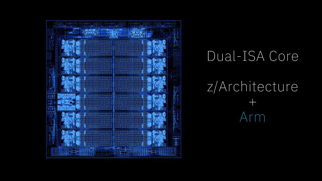 Hot Chips 2026: IBM's first dual-ISA core natively executes ARM and z/Architecture in the same core; all cores run at 5.7 GHz base frequency — next-gen mainframe AI processor is built on 2nm node with 11 cores