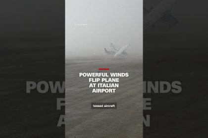 Powerful winds flip plane at Italian airport