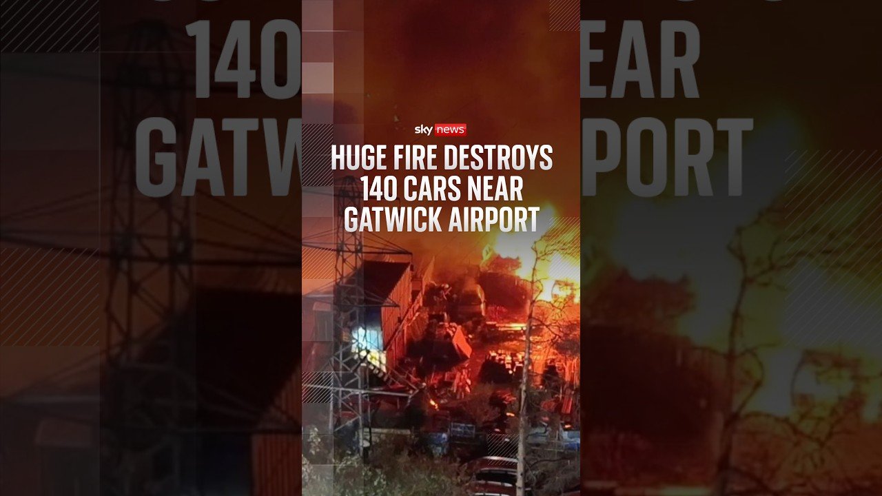 Huge fire destroys 140 cars near Gatwick Airport