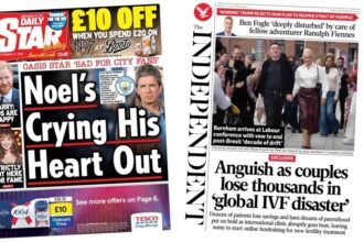 The Papers: 'Noel's crying his heart out' and 'global IVF disaster'