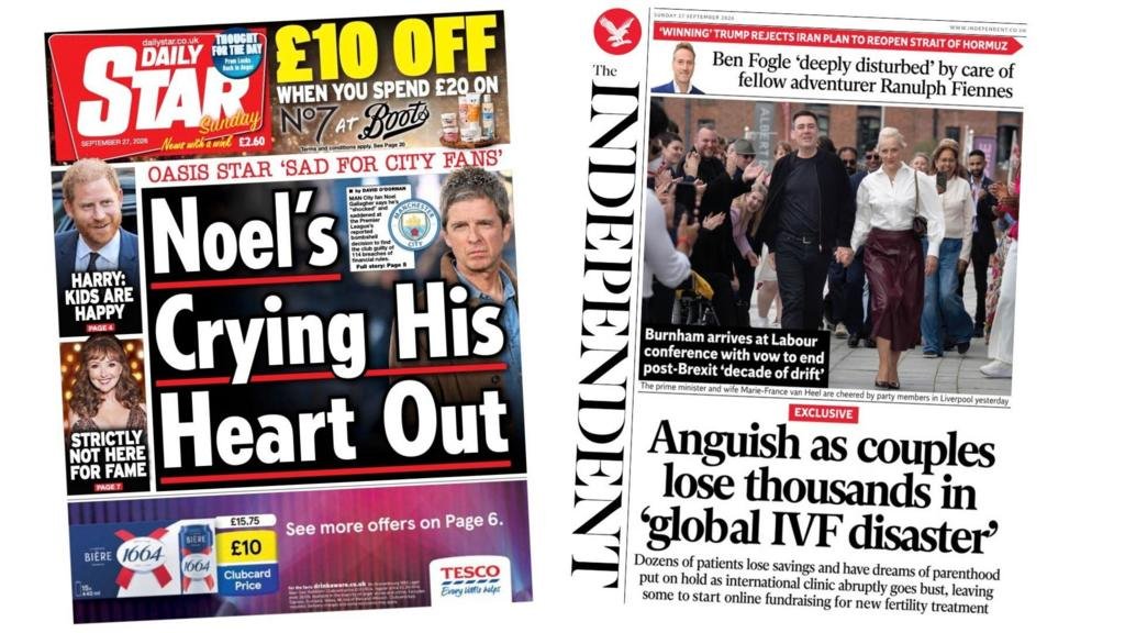 The Papers: 'Noel's crying his heart out' and 'global IVF disaster'