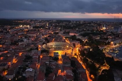 Ancient Roman Pula transformed by contemporary light art