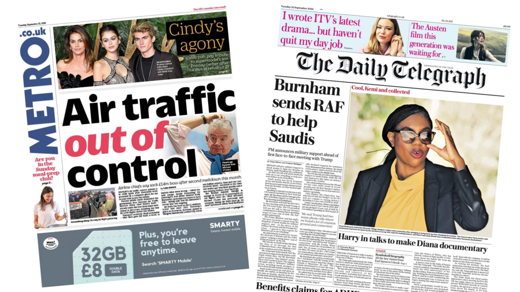 The Papers:  'Air traffic out of control' and 'RAF to help Saudis'