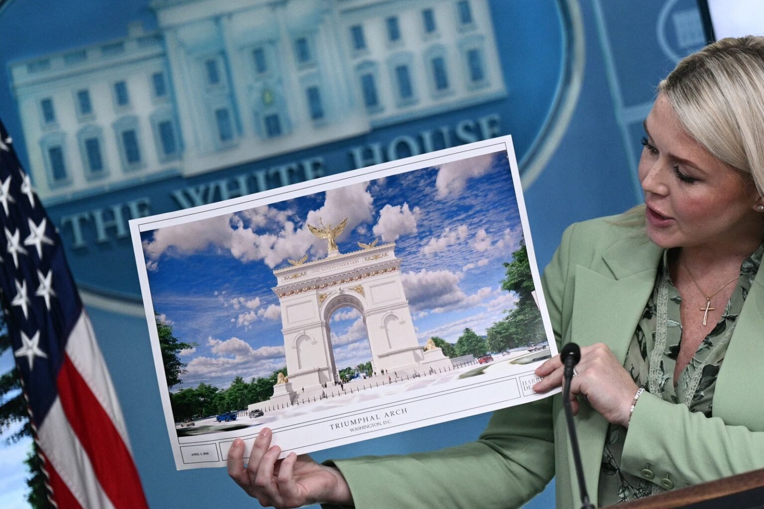 Trump says 250-foot arch will now be a military complex for attack drones, snipers and ammo
