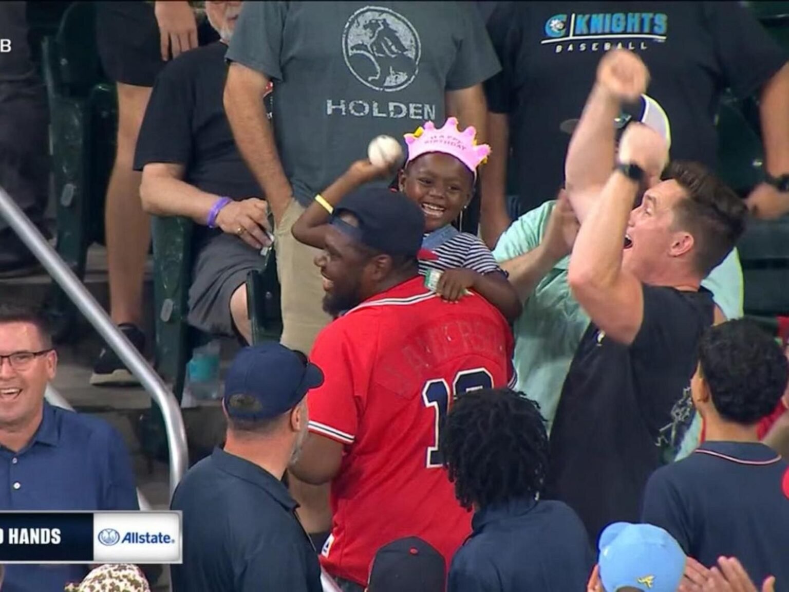WATCH:  Birthday girl shows off her arm after catching home run at Braves game