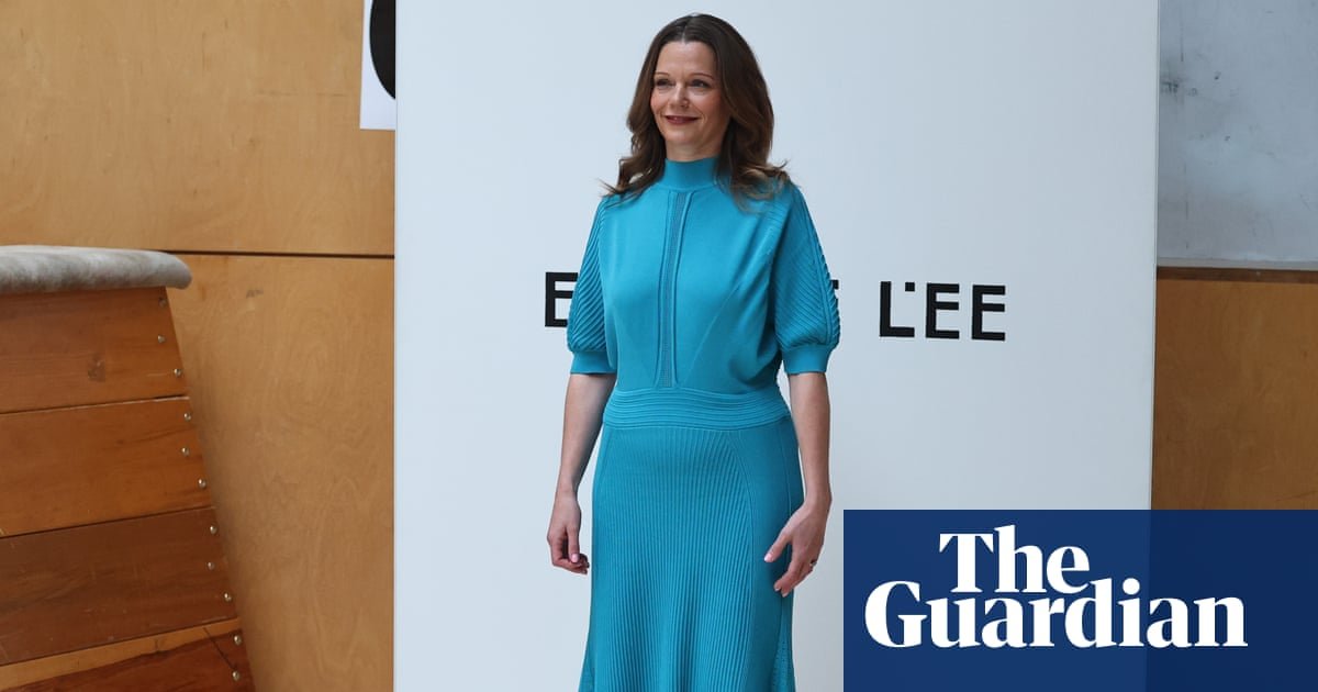 Victoria Starmer models clothes at London fashion week show