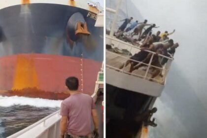 Watch: Dramatic moment a cargo ship crashes into another vessel