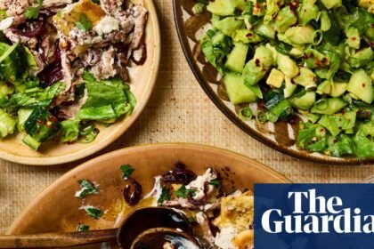 Sumac roast chicken and bread bake: Sami Tamimi’s fattet musakhan with cucumber avocado salad – recipe