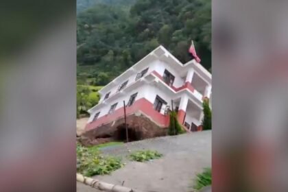 Watch: Moment a government building collapses into a river in Nepal amid floods