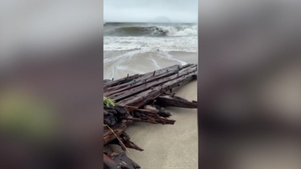 Shipwreck uncovered on Nantucket island during nor'easter storm