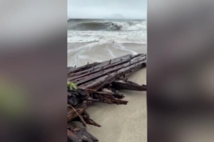 Watch: Shipwreck uncovered on Nantucket island during nor'easter storm