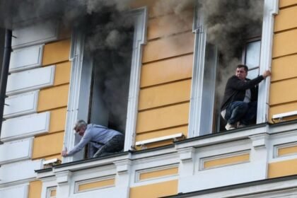 People escape historic Kyiv building hit by Russian drone