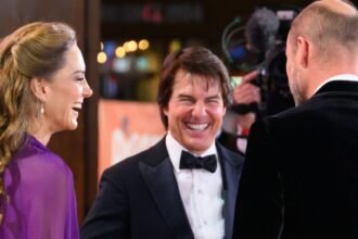 Prince and Princess of Wales share a laugh with Tom Cruise at film premiere