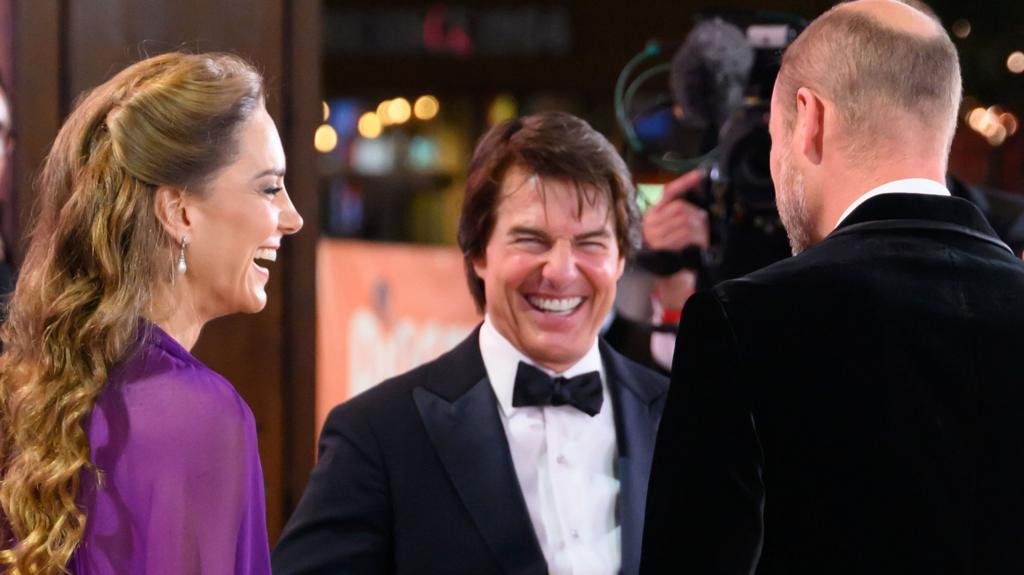 Prince and Princess of Wales share a laugh with Tom Cruise at film premiere