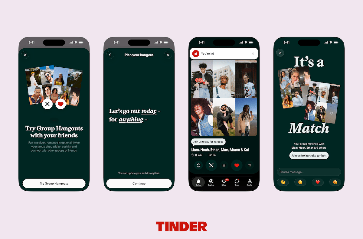 Tinder adapts to a social, IRL dating future with ‘Group Hangouts’ feature