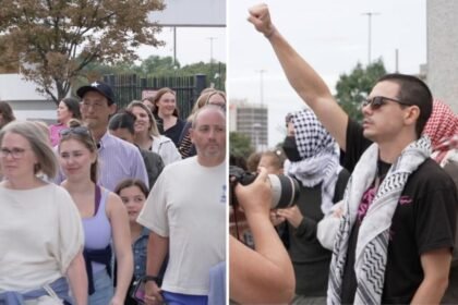 Watch: Concertgoers and pro-Palestinian activists arrive at Ed Sheeran concert