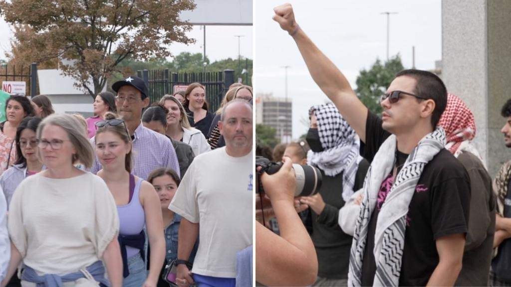Watch: Concertgoers and pro-Palestinian activists arrive at Ed Sheeran concert