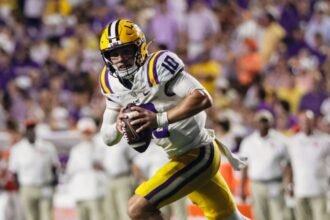 LSU upgrades QB Leavitt to questionable for showdown with Ole Miss
