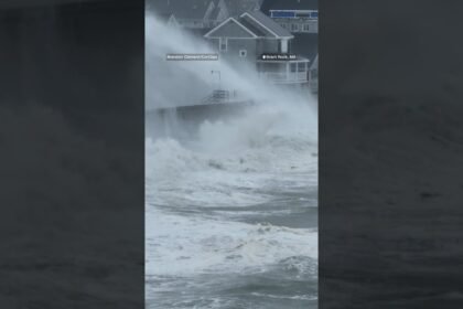 Massive waves crash into Massachusetts seawall as nor’easter intensifies