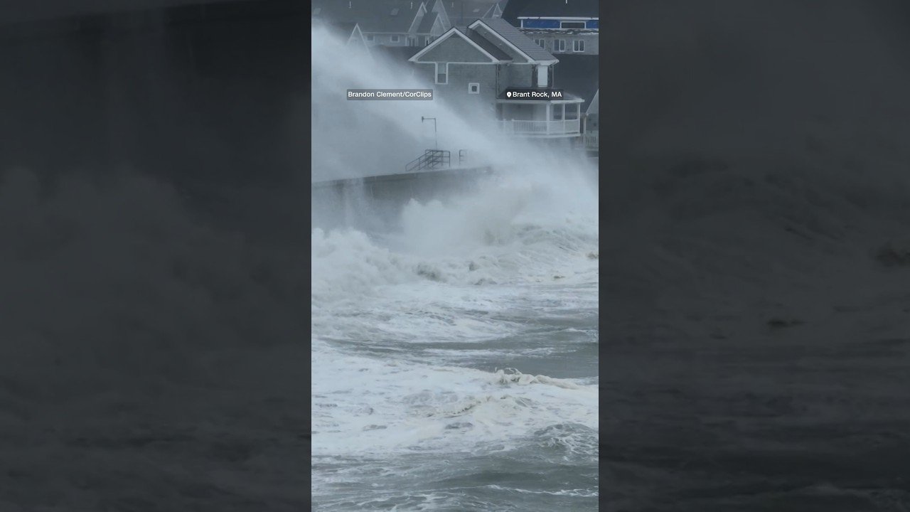 Massive waves crash into Massachusetts seawall as nor’easter intensifies