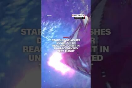 Starship splashes down with dramatic fireball after flight success