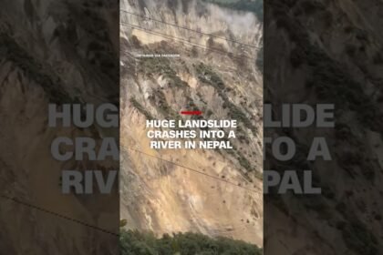 Huge landslide crashes into a river in Nepal