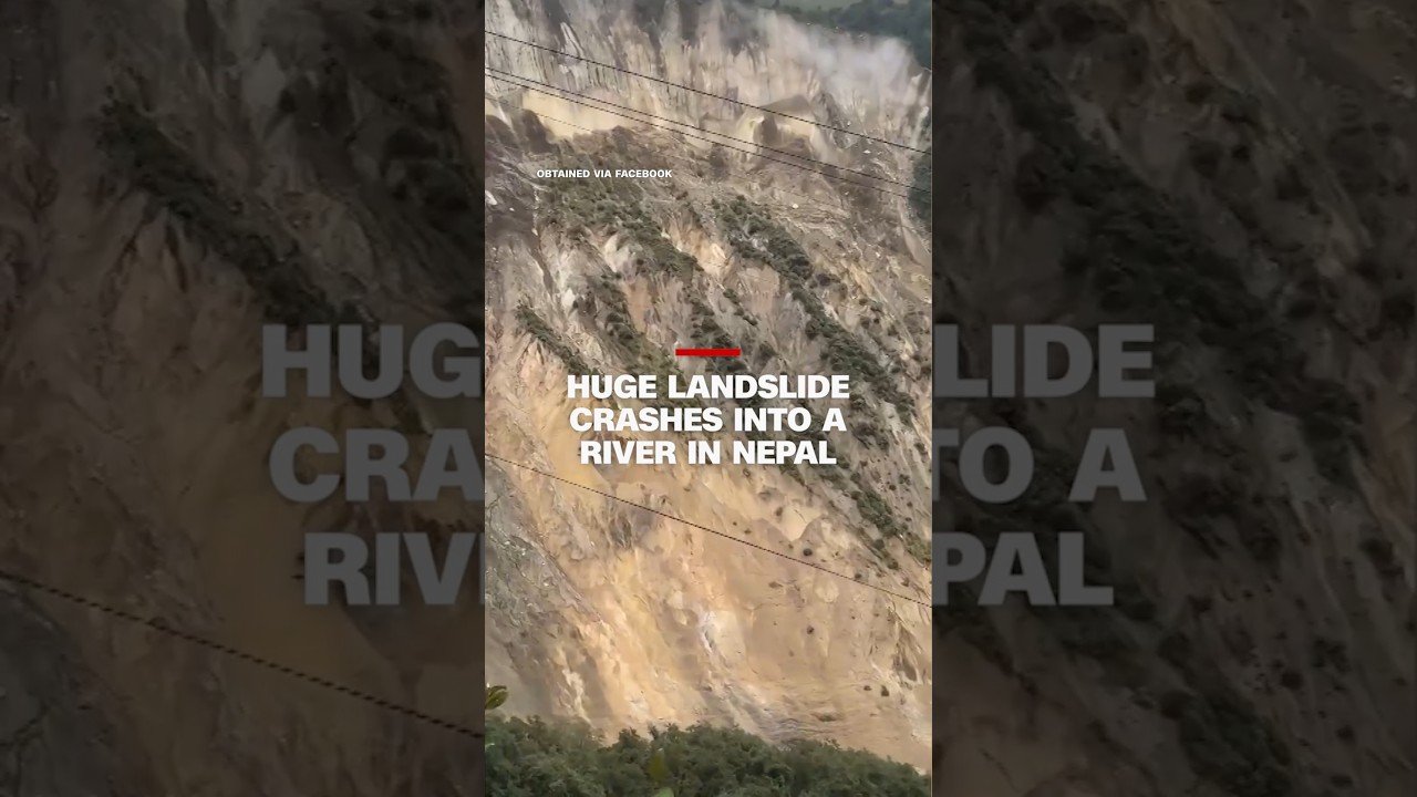 Huge landslide crashes into a river in Nepal