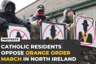Northern Ireland protesters block Orange Order march in Portadown