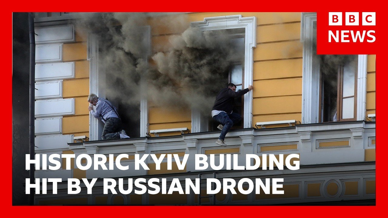 People flee burning building in Ukraine after Russian drone strike | BBC News
