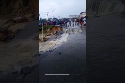 Rainwater washes away highway in Nigeria | AJ #shorts
