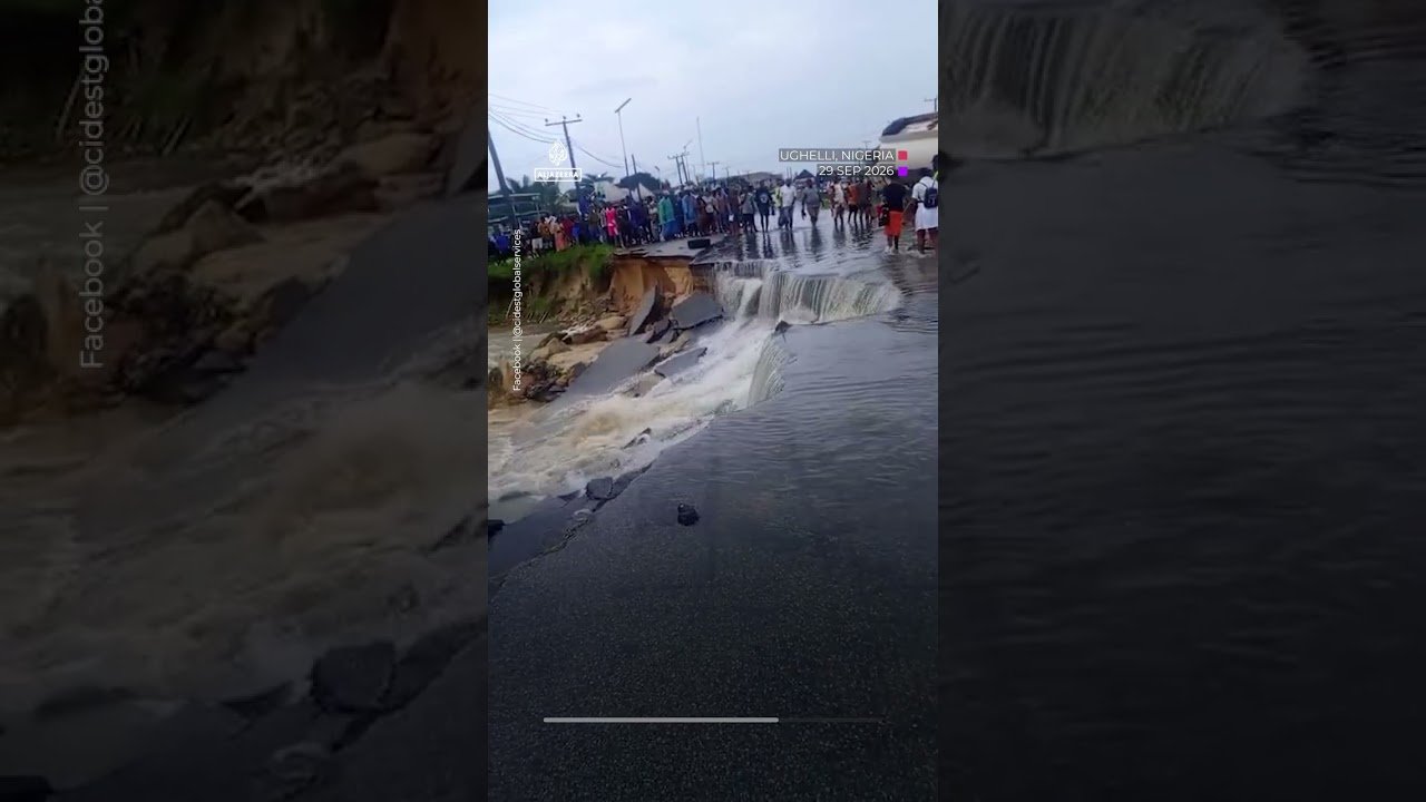 Rainwater washes away highway in Nigeria | AJ #shorts