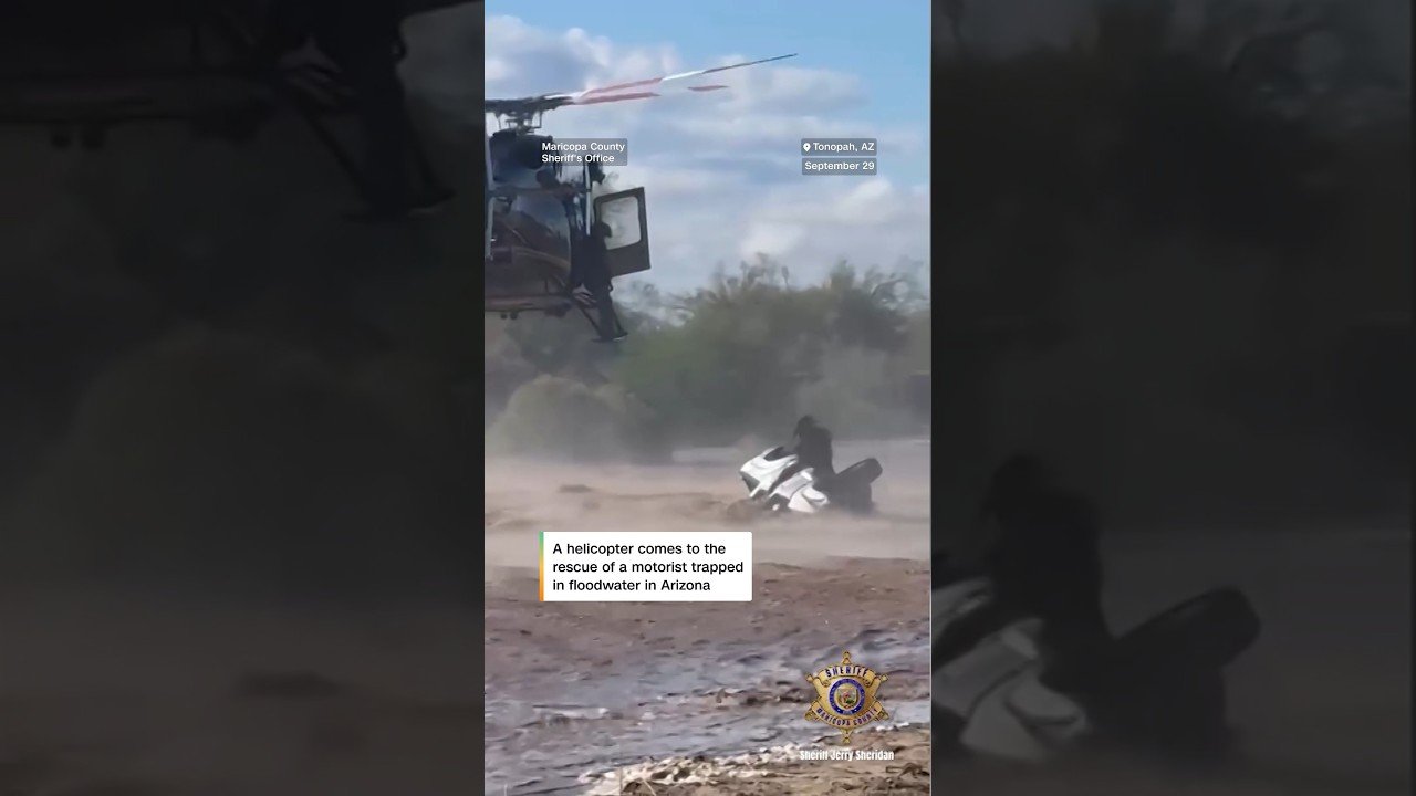 Trapped motorist rescued by helicopter