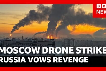 Russia vows revenge after massive drone strike on Moscow hits major oil refinery | BBC News