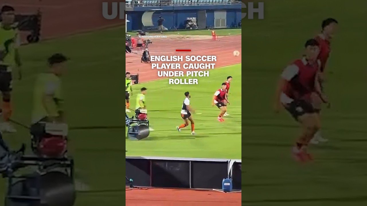 English Soccer Player caught under pitch roller