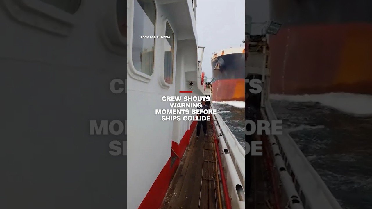 Crew shouts warning moments before ships collide
