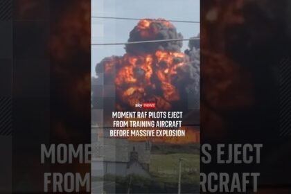Moment RAF pilots eject from training aircraft before massive explosion