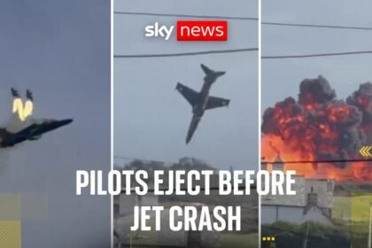 Dramatic footage shows  jet crashing in Wales