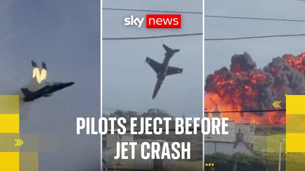 Dramatic footage shows  jet crashing in Wales