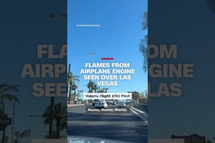 Flames from airplane engine seen over Las Vegas