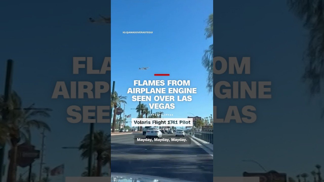 Flames from airplane engine seen over Las Vegas
