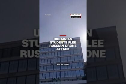 Ukrainian students flee Russian drone attack