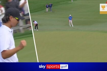 Min Woo Lee holes monster birdie for Internationals at Presidents Cup!