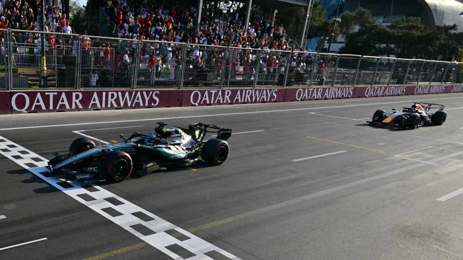 Russell holds off Verstappen to win by 0.1s in thrilling Azerbaijan GP finale