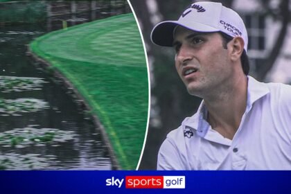 WOW! Celli's approach shot bounces off wood to avoid landing in water!