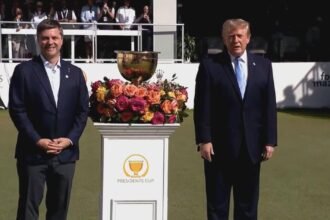 Trump attends Presidents Cup; dueling protests held outside country club