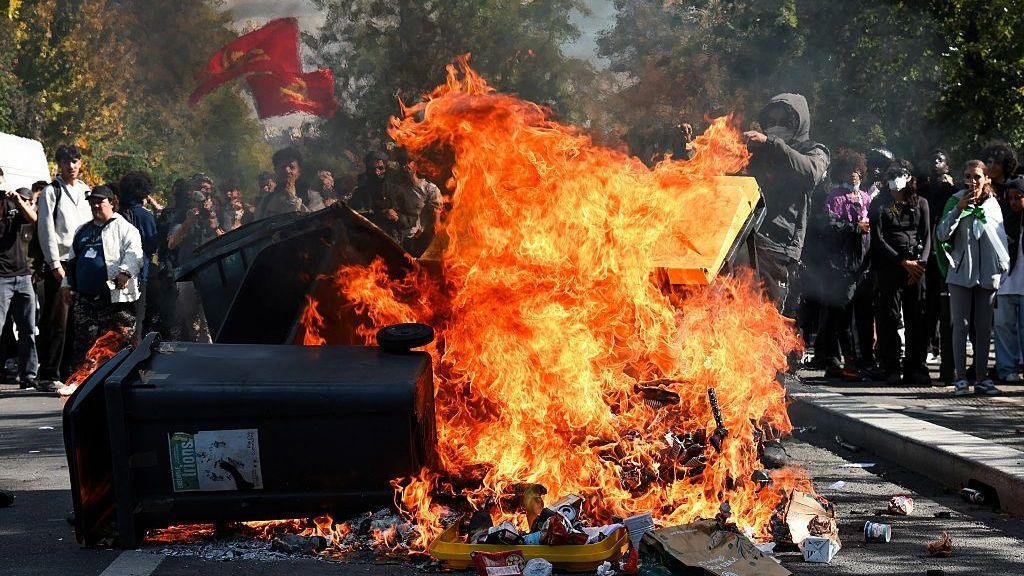 Fires break out at French schools as students protest nationwide