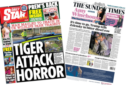 The Papers: 'Tiger attack horror' and Trump tells Zelensky 'time to go'