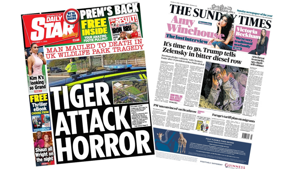The Papers: 'Tiger attack horror' and Trump tells Zelensky 'time to go'