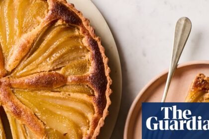 Jose Pizarro’s recipe for poached pear and almond tart with PX caramel