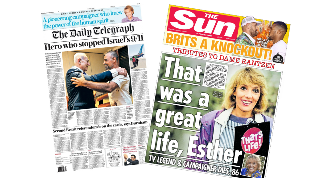 The Papers: 'Israel's 9/11 stopped' and 'That was a great life'